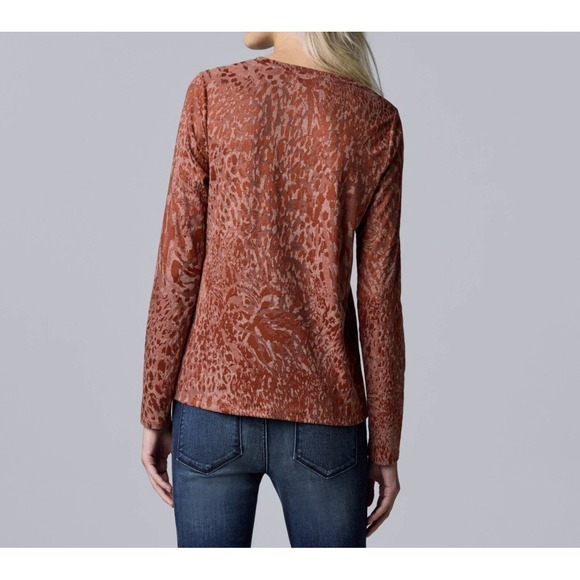 Simply Vera Vera Wang Shirt Women XS Rust Textured Crewneck Top Soft Stretch New - Picture 6 of 10